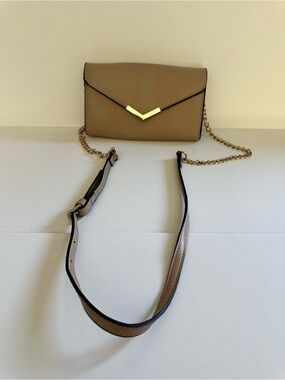 Neutral Taupe Envelope Crossbody with Gold Accent